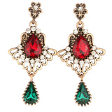 Ethnic Tassel Earring Openwork Drop-shaped Ruby Glass