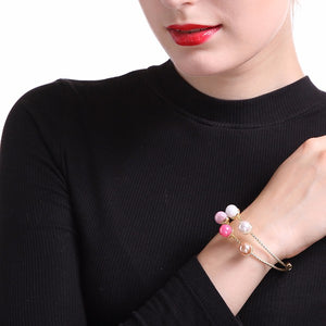 Trendy Balancing Style Double Layer Pearl Bracelet Simple Alloy Rainbow Pearl Bracelets for Women