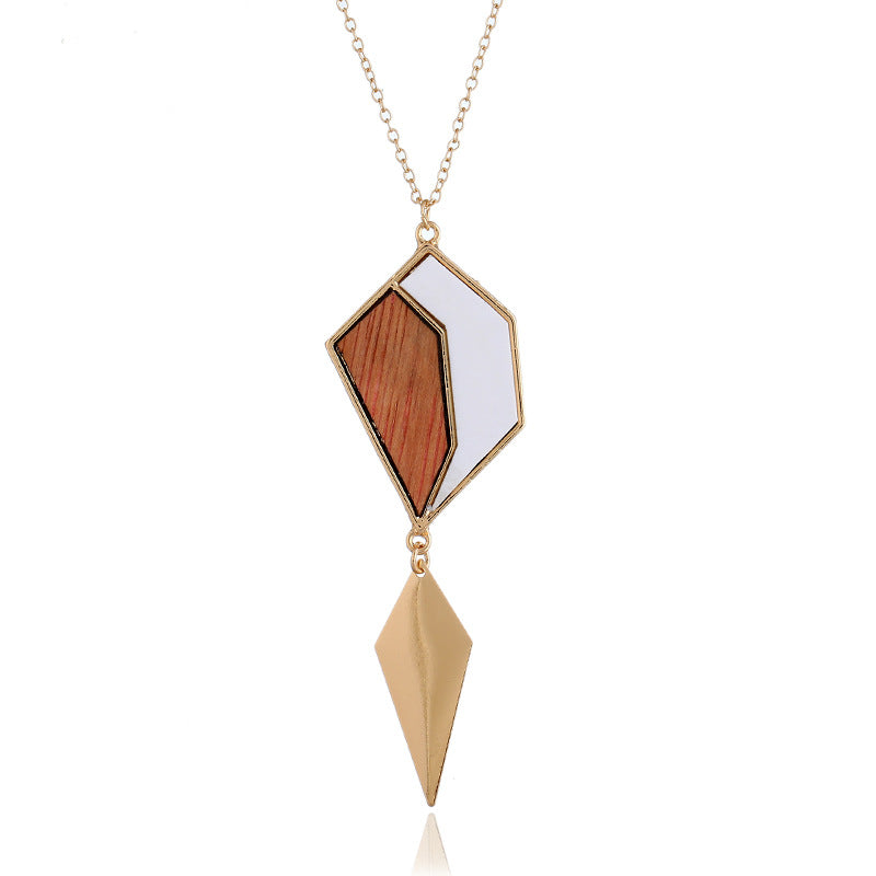 Fashion Geometric Drop Long Necklace Simple Wood Pendant