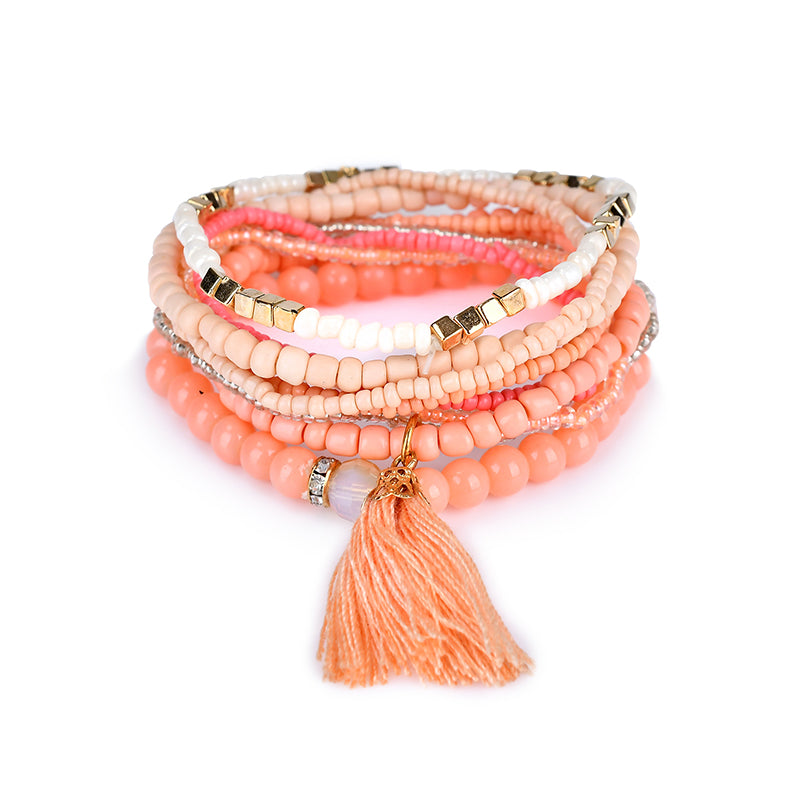 Clothing Accessories Bohemian Multilayer Tassel Pendant Colorful Bead Bracelet Jewelry for Women