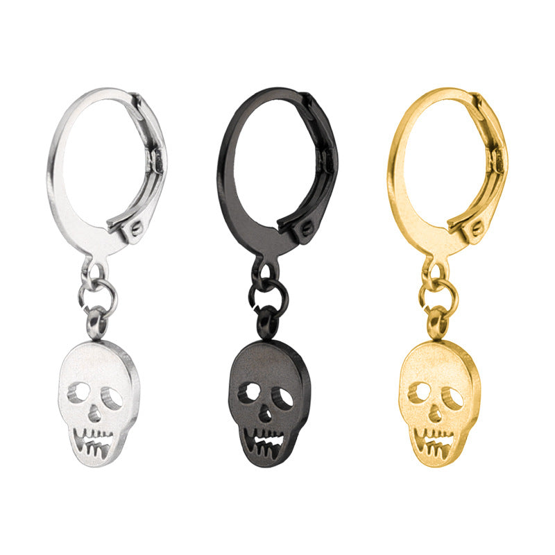 1 Piece Titanium Steel Earring Punk Skull Pendant 316L Stainless Steel Hoop Earrings for Men Women