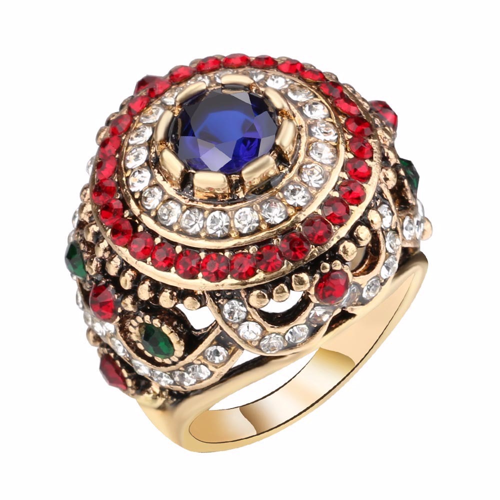 Bohemian Gold Plated Rings Opal Blue Resin Crystal Rings