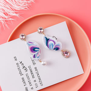 925 Sterling Silver Butterfly Embroidery Cloth Pearl Earring