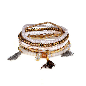 Bohemian Multilayer Tassel Charm Gold Color Coin Pendant Beads Bracelet for Women 