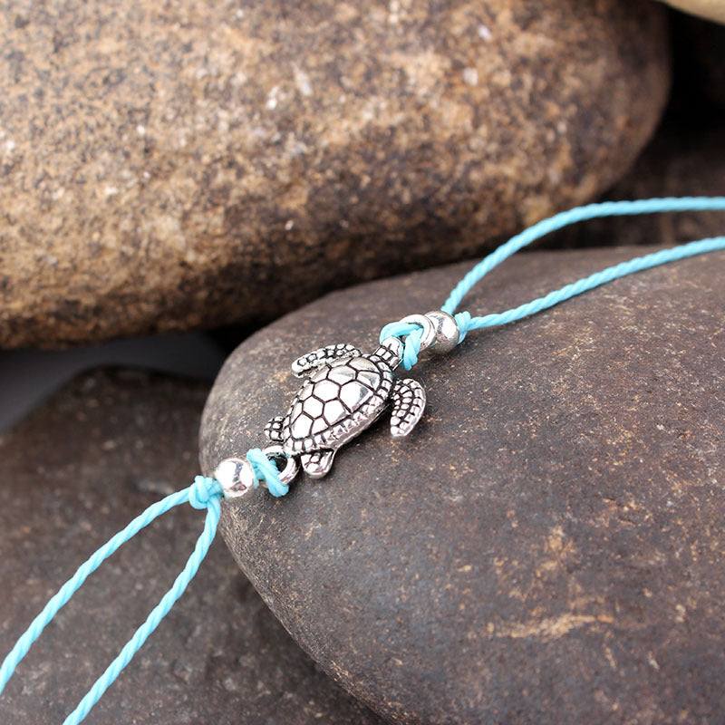 Bohemian Turtle Anklets Adjustable Wax Rope Black Blue White