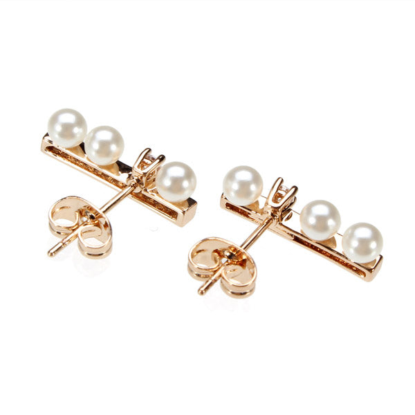 Simple Rhinestone Crystal Pearl Ear Stud Earrings Gold Silver Plated