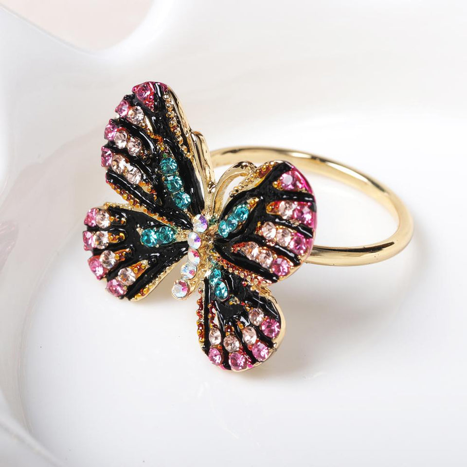 Fashion Colorful Butterfly 18K Gold Ring Luxury