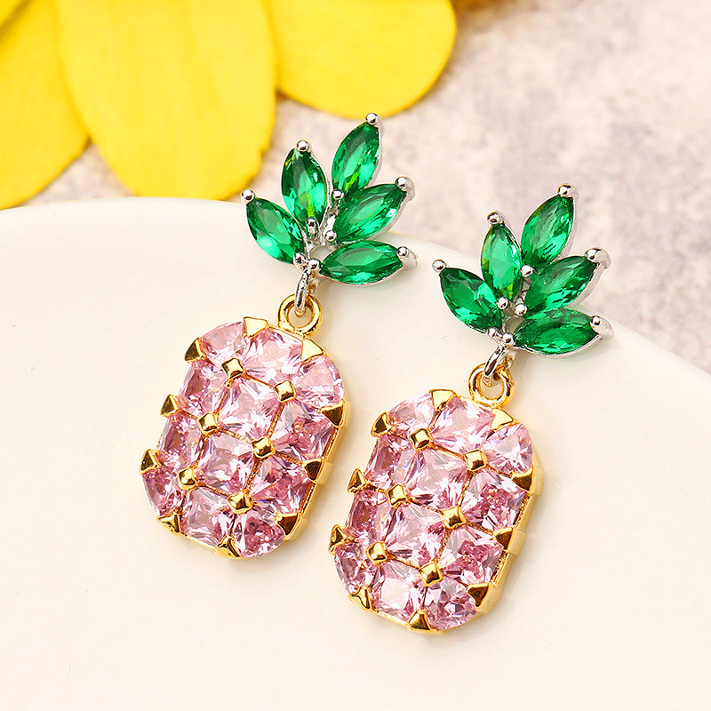 Cute Pineapple Earrings New Fashion Shiny Zircon Inlay Exquisite Ear Stud Clothing Accessories